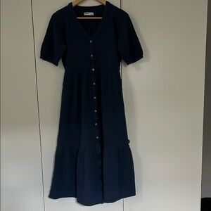 Elegant Navy Blue Button-Down Dress